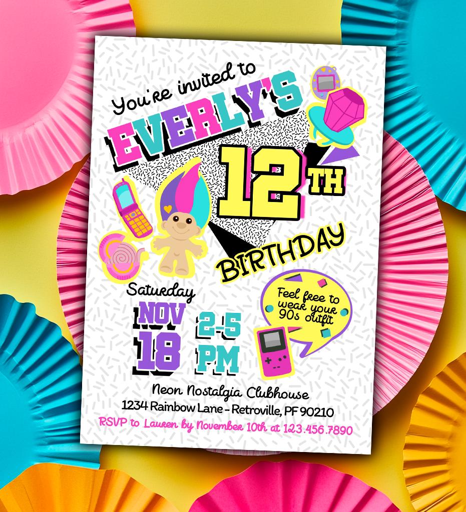 90s Birthday Party Invitation Editable Template Nostalgia Back to 90s Digital or Printable Invitation, Instant Download