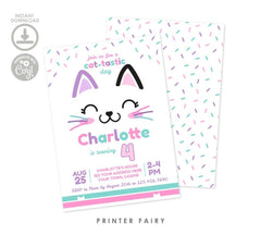 Kitty Birthday Party Invitation, Cat-Tastic, Editable Template (Digital Download)