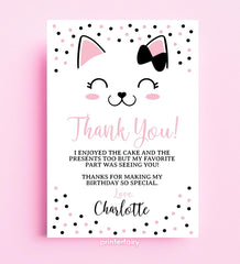 Kitty Cat Thank You Cards, EDITABLE, Birthday Party (Digital Download)