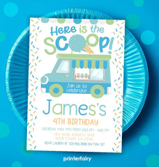 Ice Cream Truck Birthday Invitation, Editable Template (Instant Download)