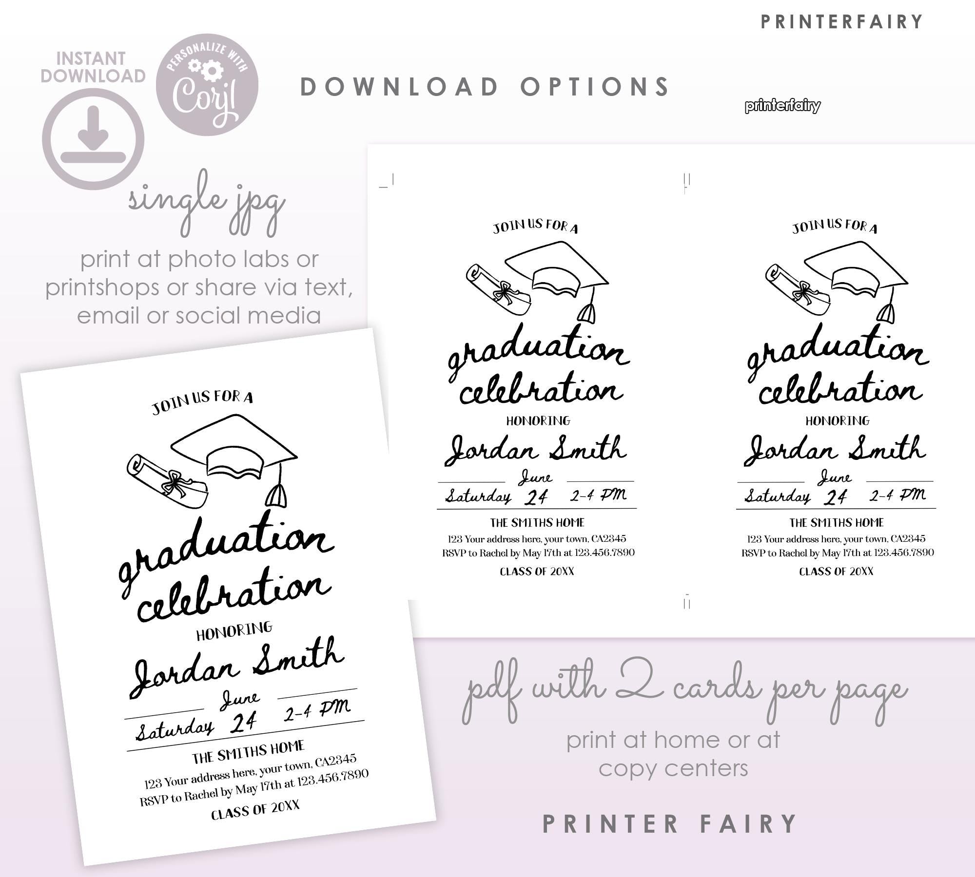 Editable Graduation Party Invitation Template, Modern Invite (Instant Download)