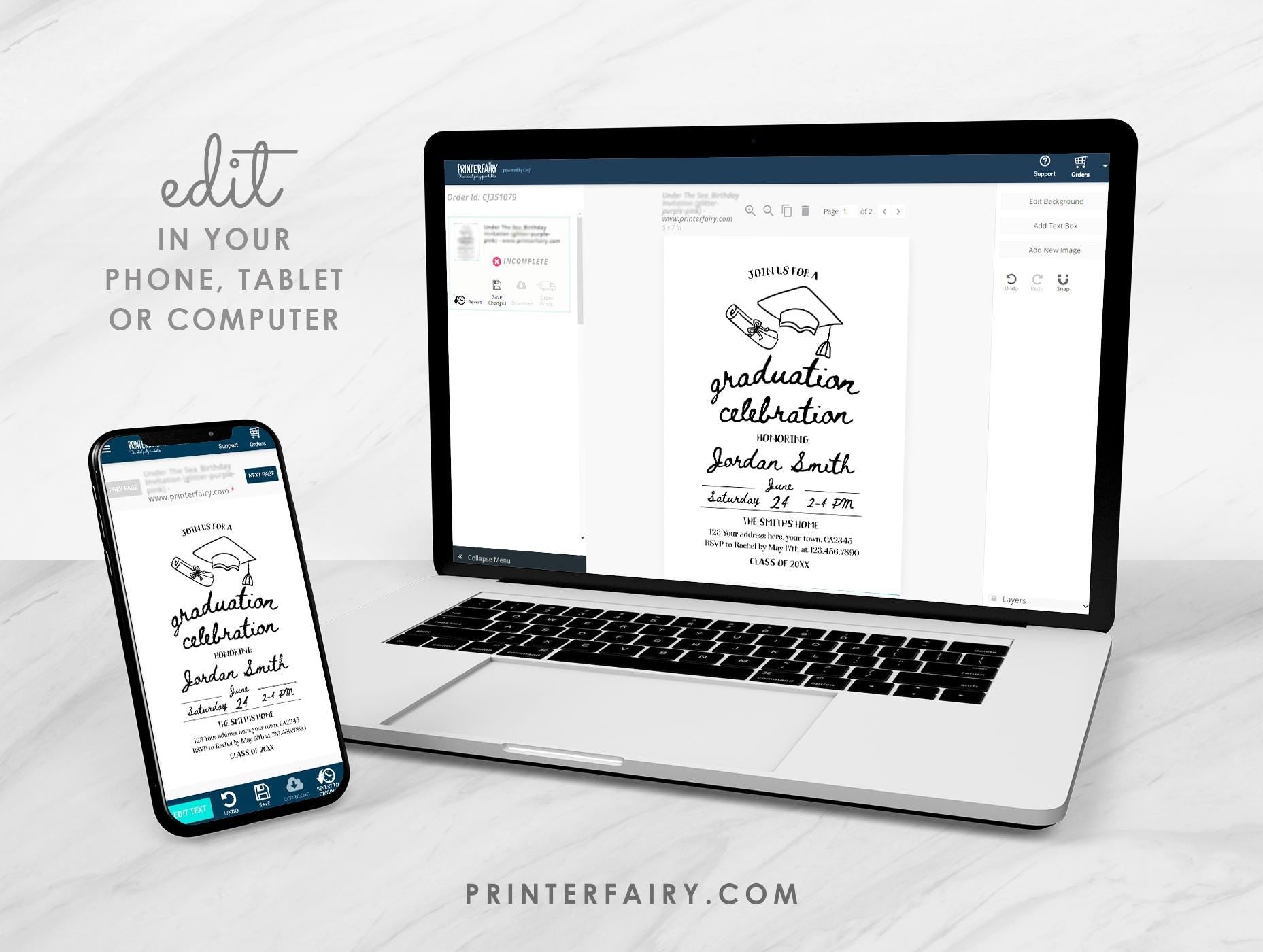 Editable Graduation Party Invitation Template, Modern Invite (Instant Download)