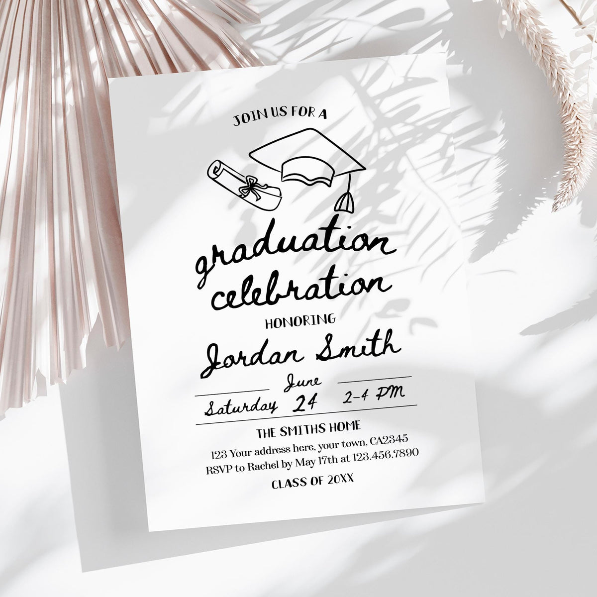 Editable Graduation Party Invitation Template, Modern Invite (Instant Download)