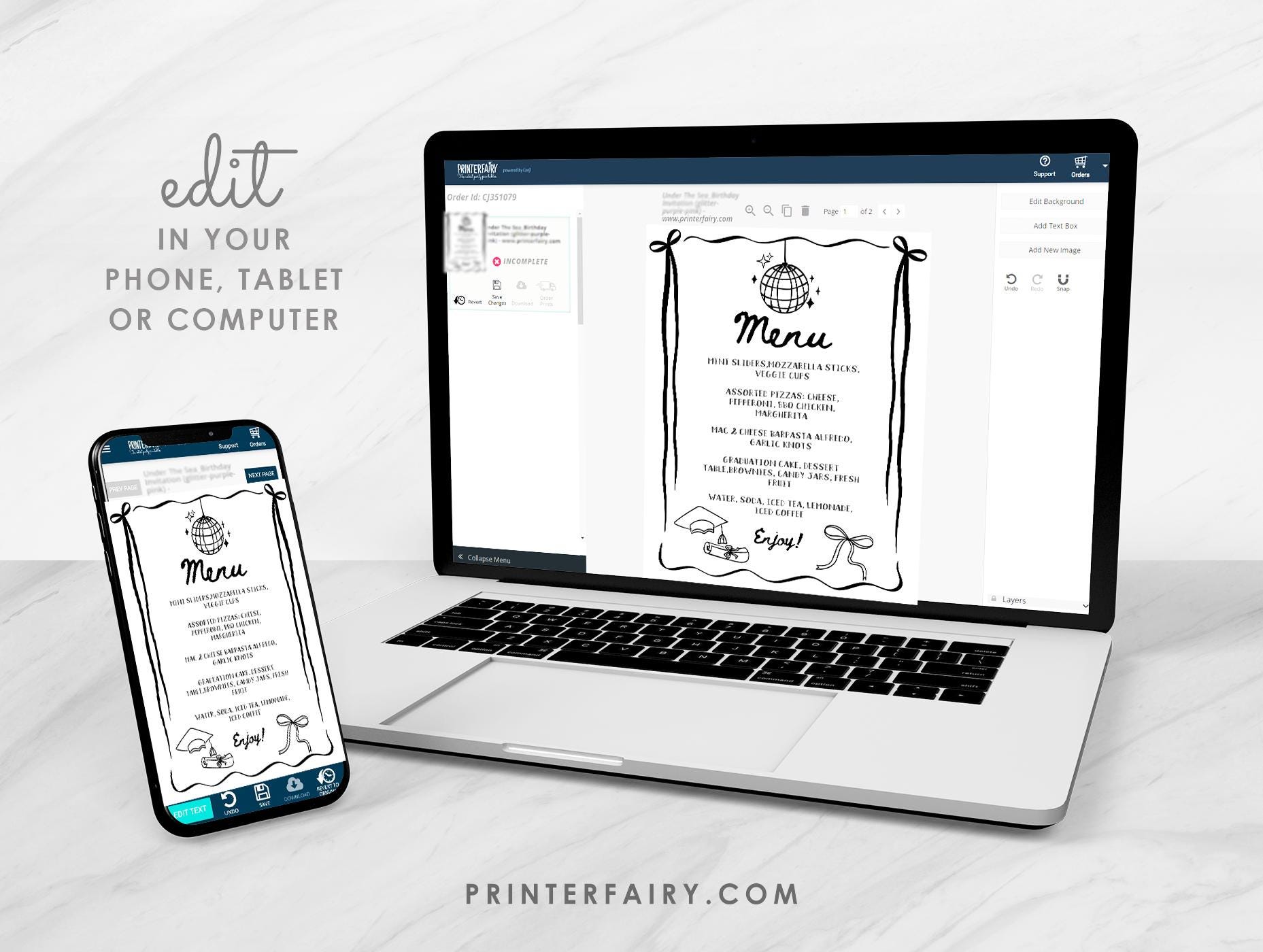 Graduation Party Menu Template, Editable Food Table Sign (Digital Download)