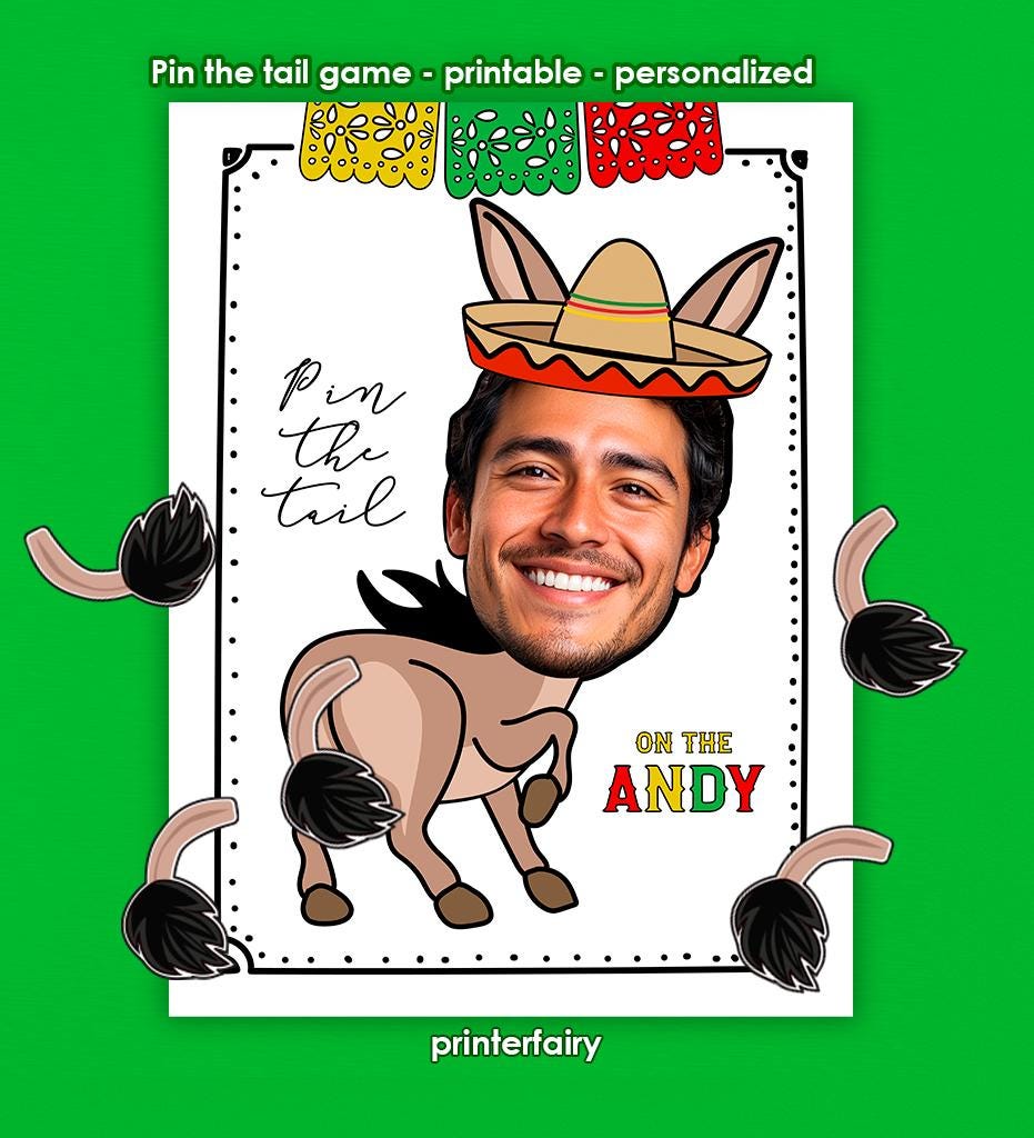 Personalized Photo Pin the Tail Game, Fiesta Bachelorette Party Decor (Digital Download)