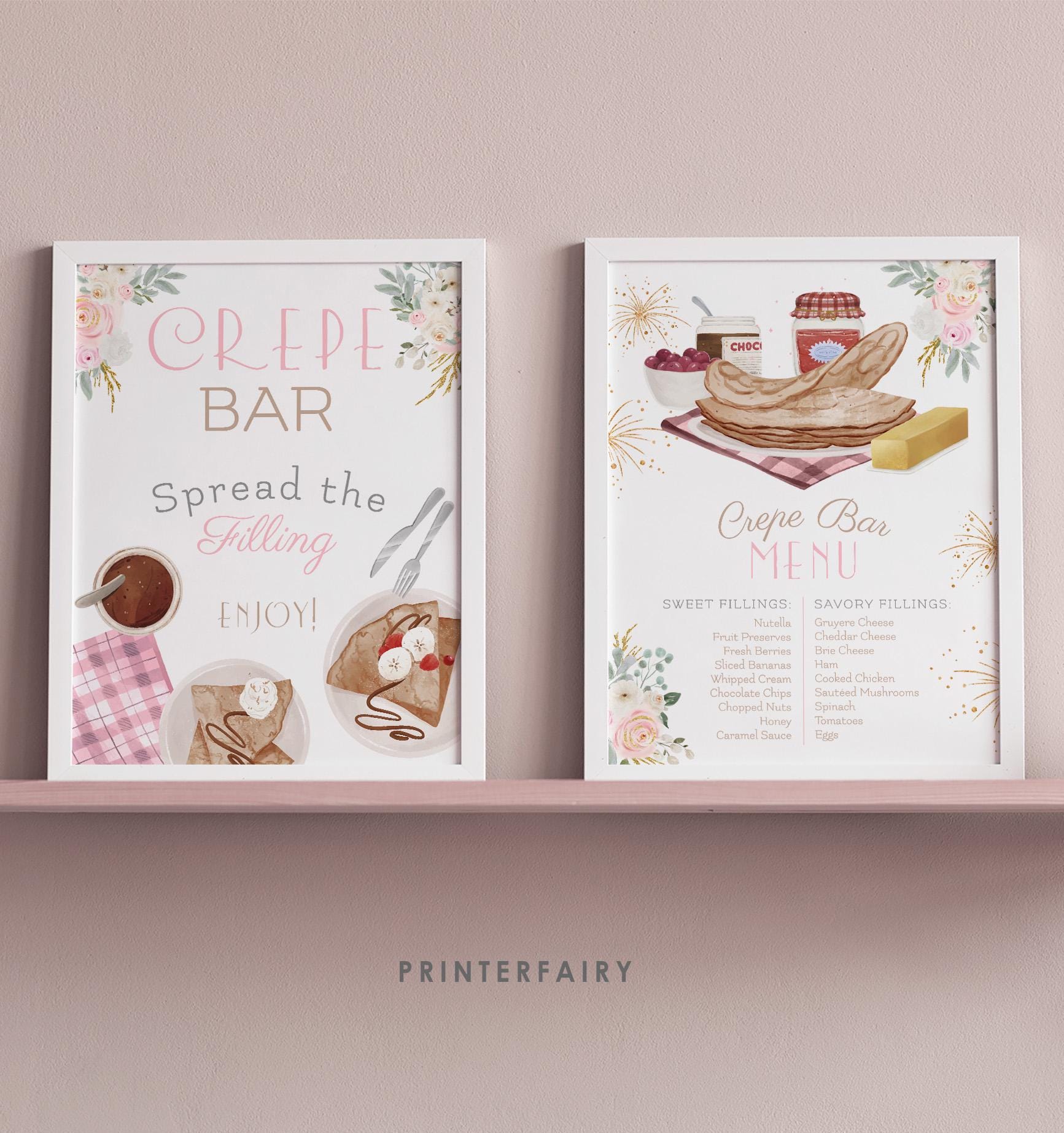Paris Themed Party Crepe Bar Station Editable Template, Printable Sign Bundle, Instant Download
