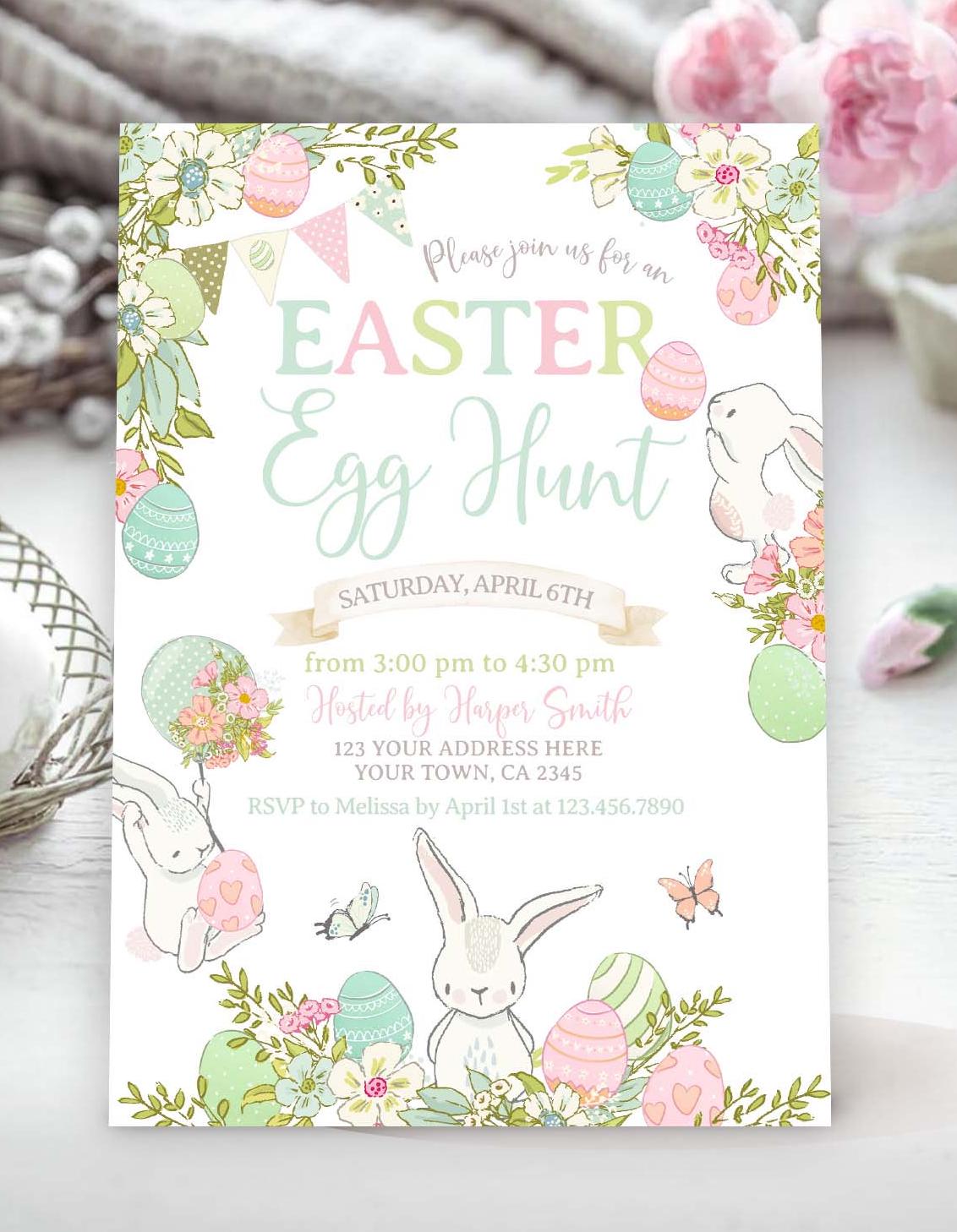 Editable Easter Egg Hunt Invitation, Bunny Party Invite (Instant Download)