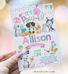 Puppies & Kitties Pawty Invitation, Pet Birthday (INSTANT DOWNLOAD)