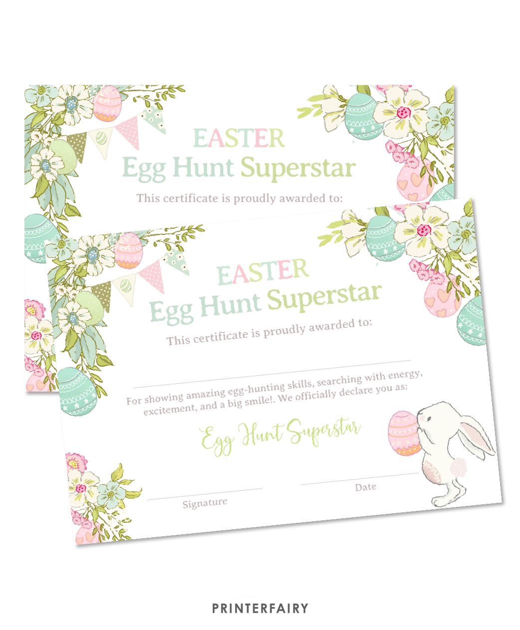 Editable Easter Egg Hunt Certificate, Printable Award (Instant Download)