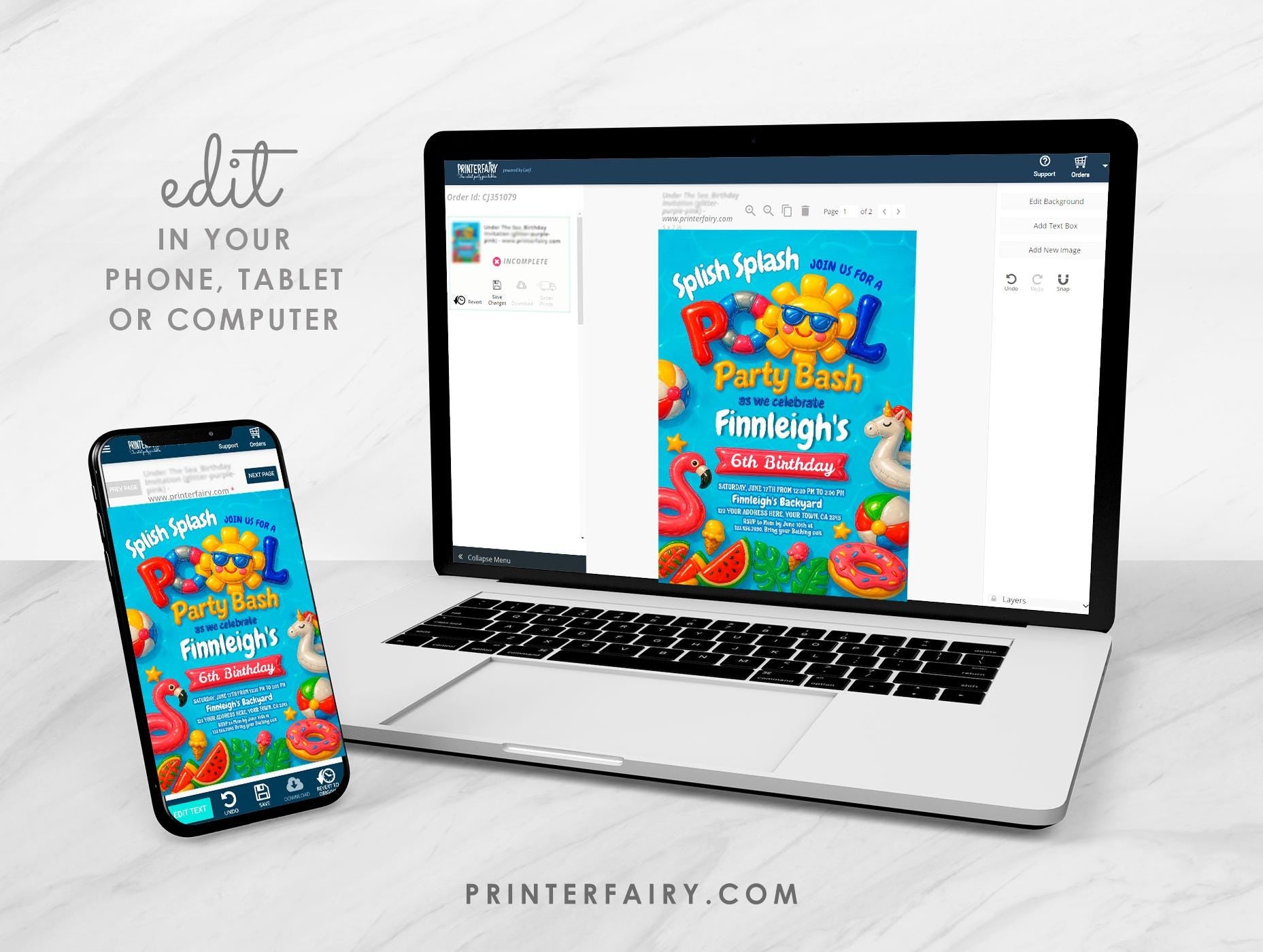 Pool Party Birthday Invitation, Splish Splash, Editable Template (Digital Download)