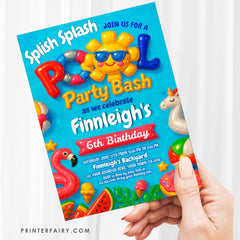 Pool Party Birthday Invitation, Splish Splash, Editable Template (Digital Download)