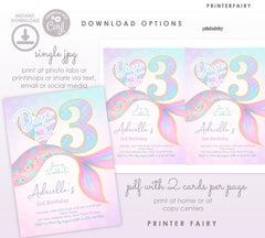Mermaid 3rd Birthday Invitation, Under the Sea Party (Digital Download)