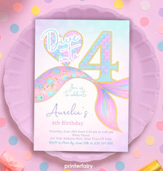 Mermaid 4th Birthday Invitation Editable Template, Under the Sea Party (Digital Download)