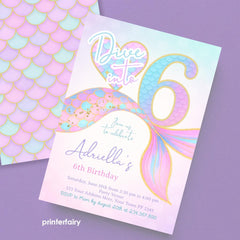 Mermaid 6th Birthday Invitation, Under the Sea Party (Editable Template, Digital Download)