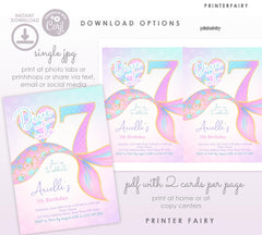 Mermaid 7th Birthday Invitation, Under the Sea Party (Instant Download)