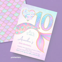 Mermaid 10th Birthday Invitation Template, Under the Sea Party (Digital Download)