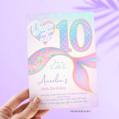 Mermaid 10th Birthday Invitation Template, Under the Sea Party (Digital Download)