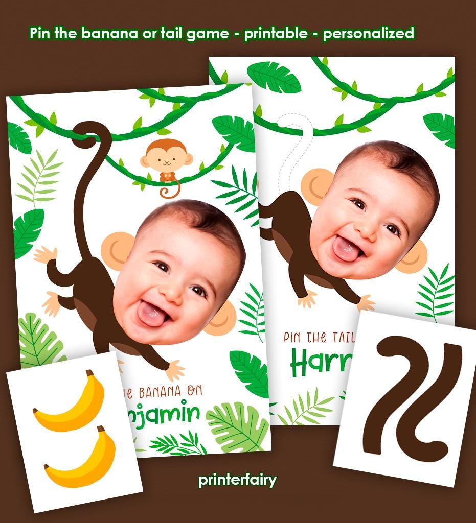 Personalized Monkey Pin the Tail/Banana Party Game (Digital Download)