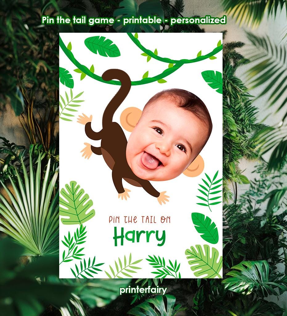 Personalized Monkey Pin the Tail/Banana Party Game (Digital Download)