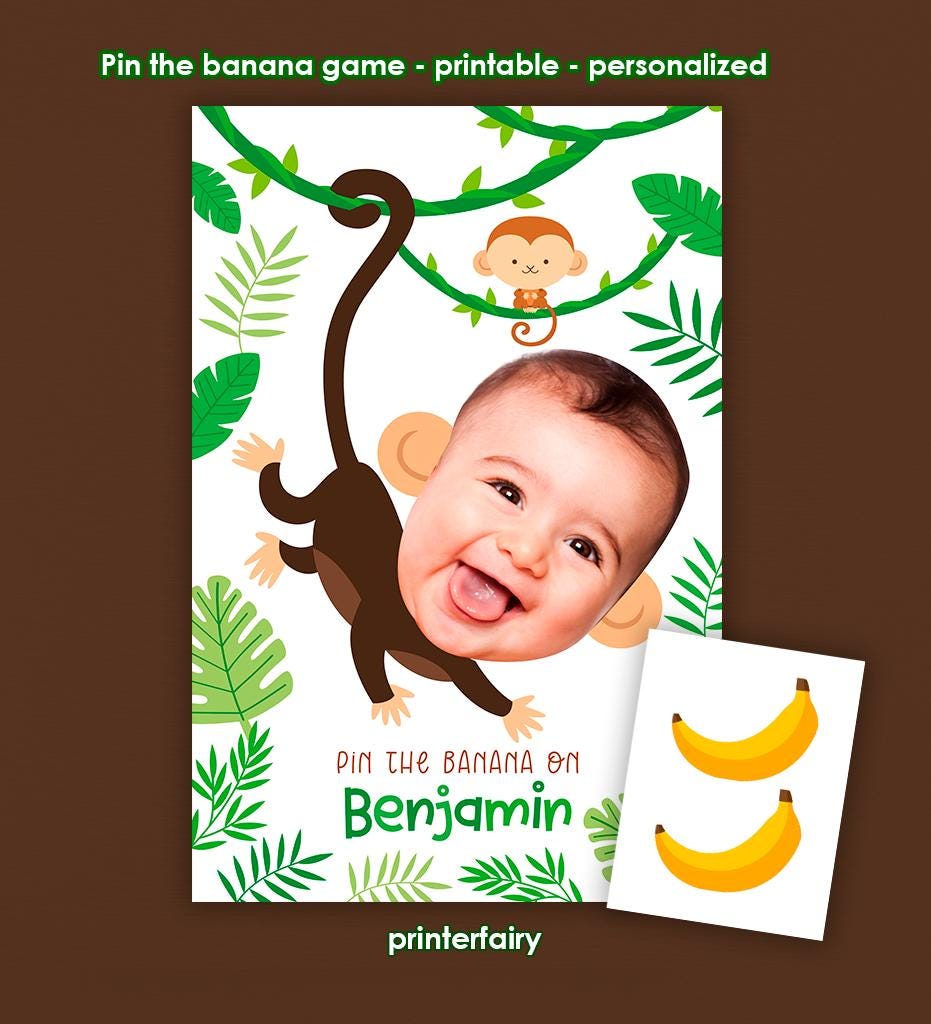 Personalized Monkey Pin the Tail/Banana Party Game (Digital Download)