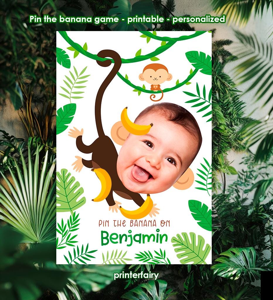 Personalized Monkey Pin the Tail/Banana Party Game (Digital Download)