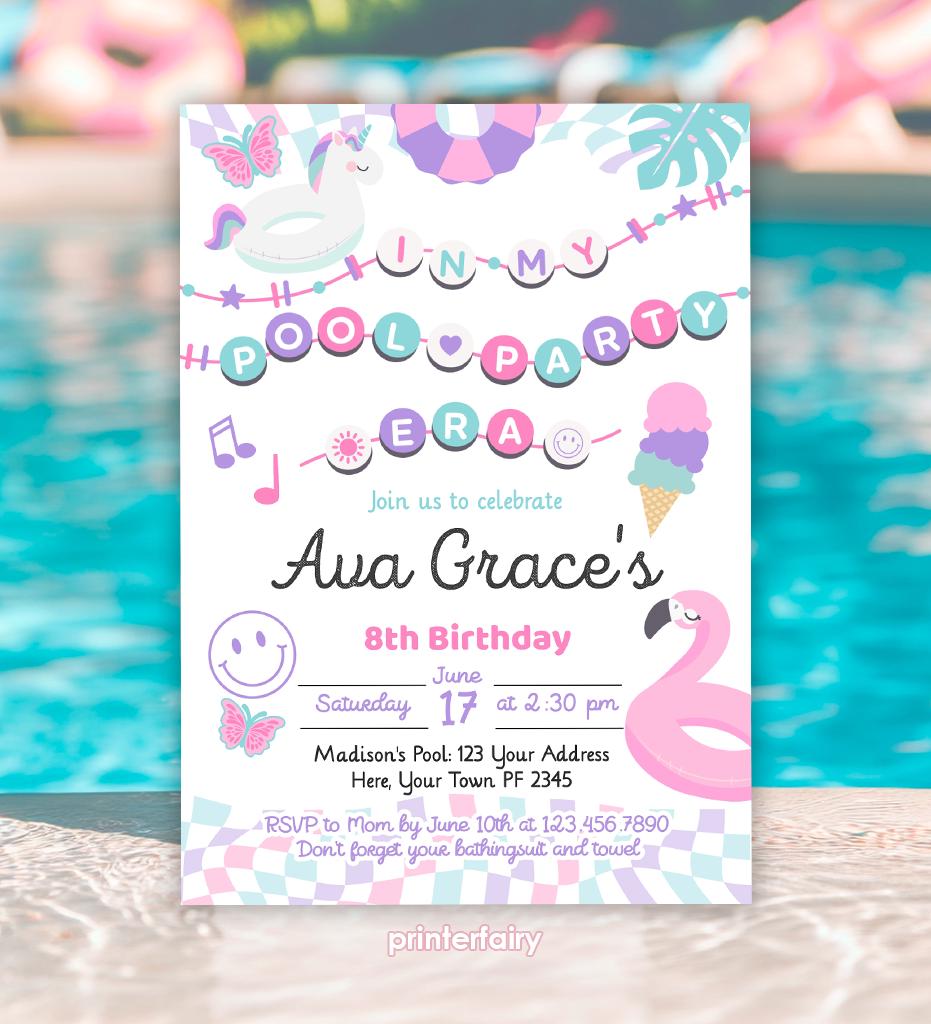 Pool Party Era Editable Invitation Template, Pool Party Birthday Invitation, Instant Download