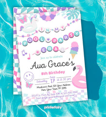 Pool Party Era Editable Invitation Template, Pool Party Birthday Invitation, Instant Download