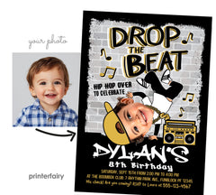 Personalized Hip Hop Birthday Photo Invitation, Graffiti Dance Party (Digital)
