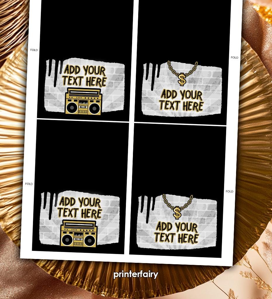 Hip Hop Birthday Food Tents, Music Party Decorations (Editable, Instant Download)