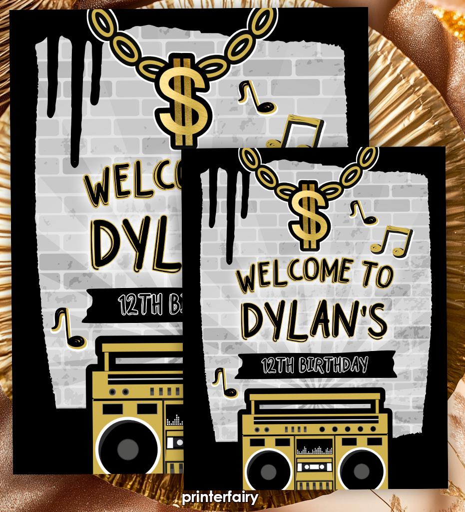 Hip Hop Birthday Welcome Sign, Graffiti Party Decor (Editable Template)