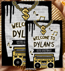 Hip Hop Birthday Welcome Sign, Graffiti Party Decor (Editable Template)