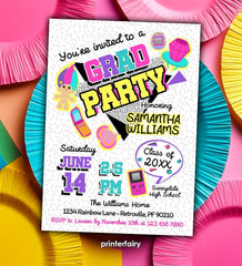 Graduation Invitation Editable Template 90s Grad Party Digital or Printable Invitation, Instant Download
