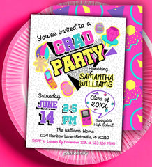 Graduation Invitation Editable Template 90s Grad Party Digital or Printable Invitation, Instant Download