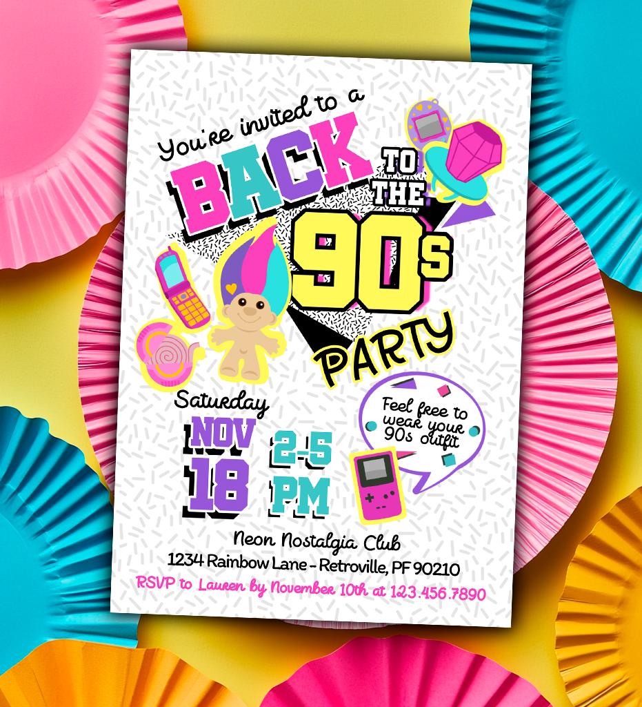 90s Party Invitation Template, Nostalgia Design (Digital Download)
