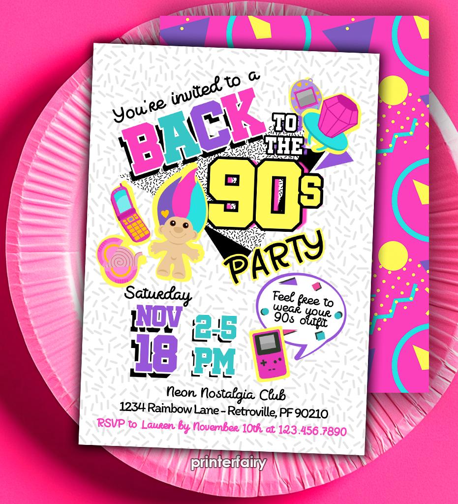 90s Party Invitation Template, Nostalgia Design (Digital Download)