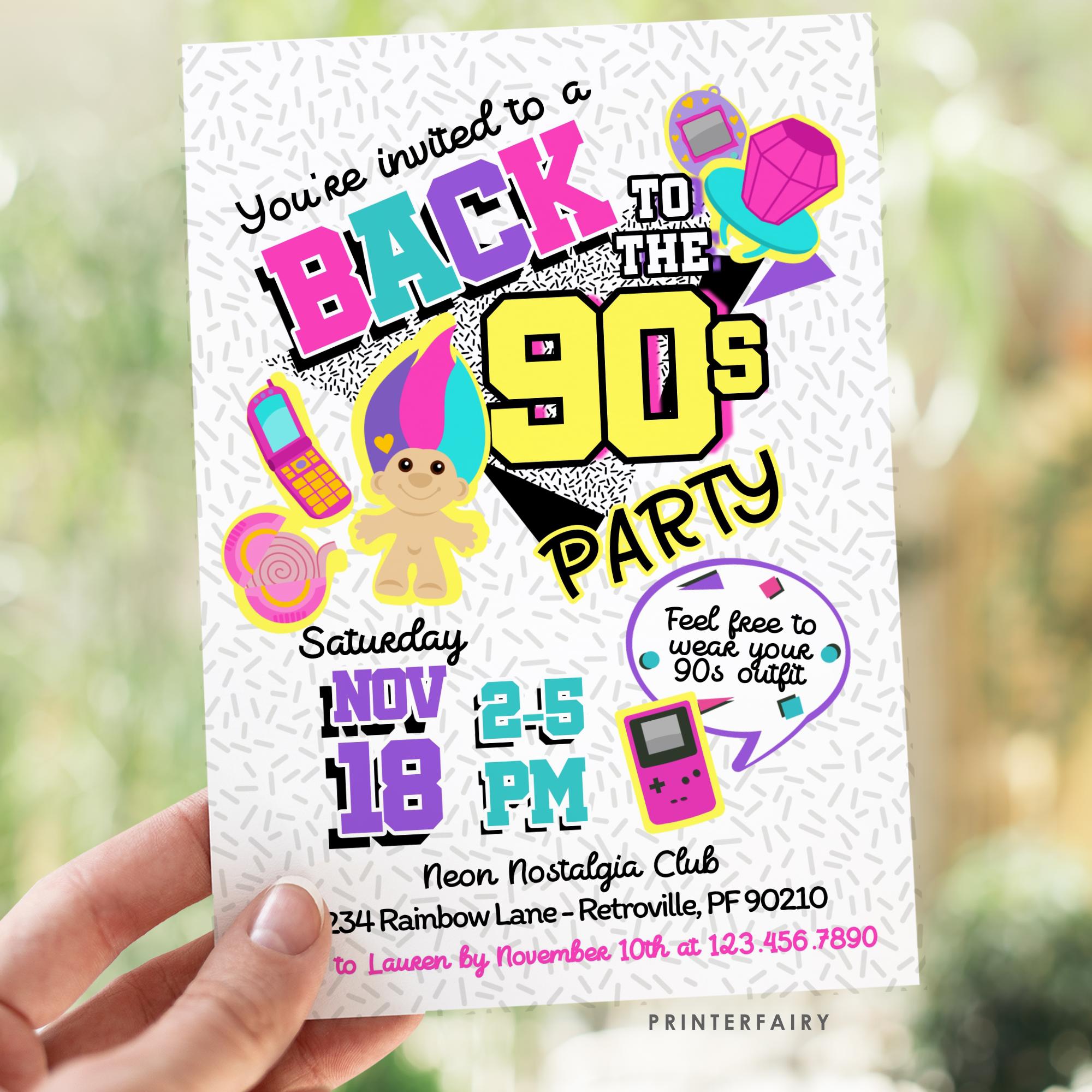 90s Party Invitation Template, Nostalgia Design (Digital Download)