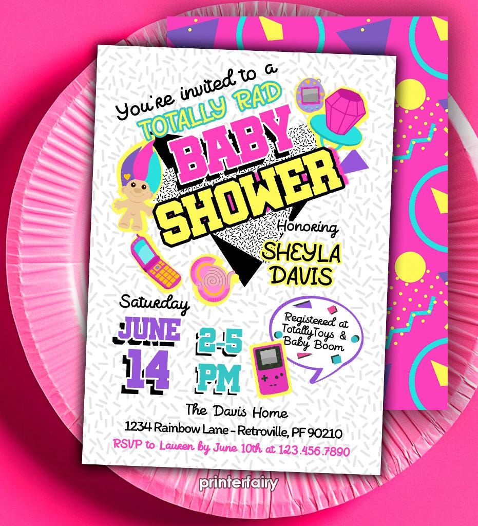90s Baby Shower Invitation, Nostalgia Theme (Digital or Printable)