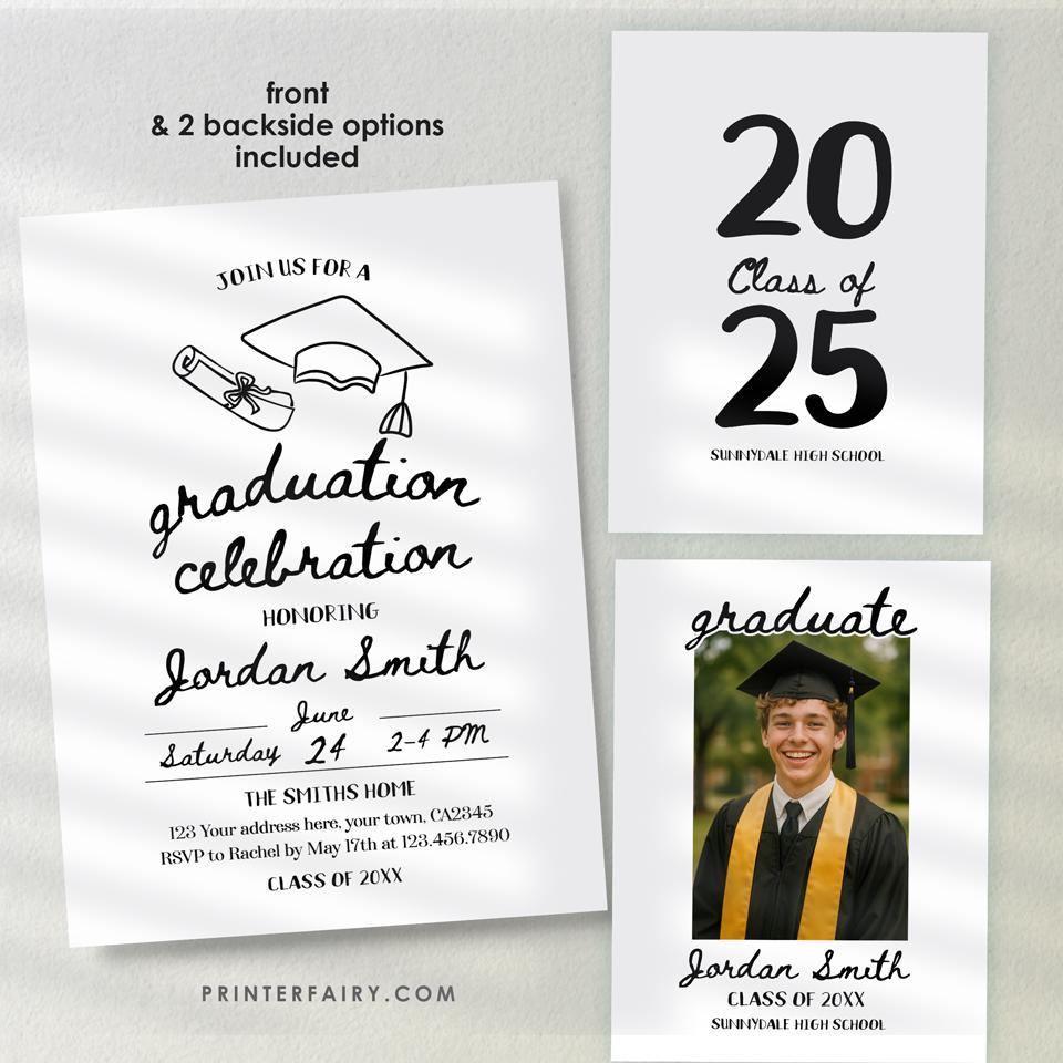 Editable Graduation Party Invitation Template, Modern Invite (Instant Download)