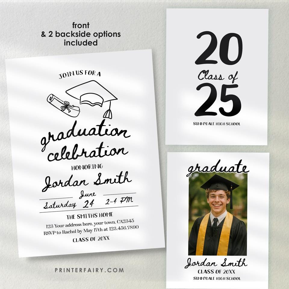 Editable Graduation Party Invitation Template, Modern Invite (Instant Download)