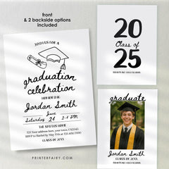 Editable Graduation Party Invitation Template, Modern Invite (Instant Download)