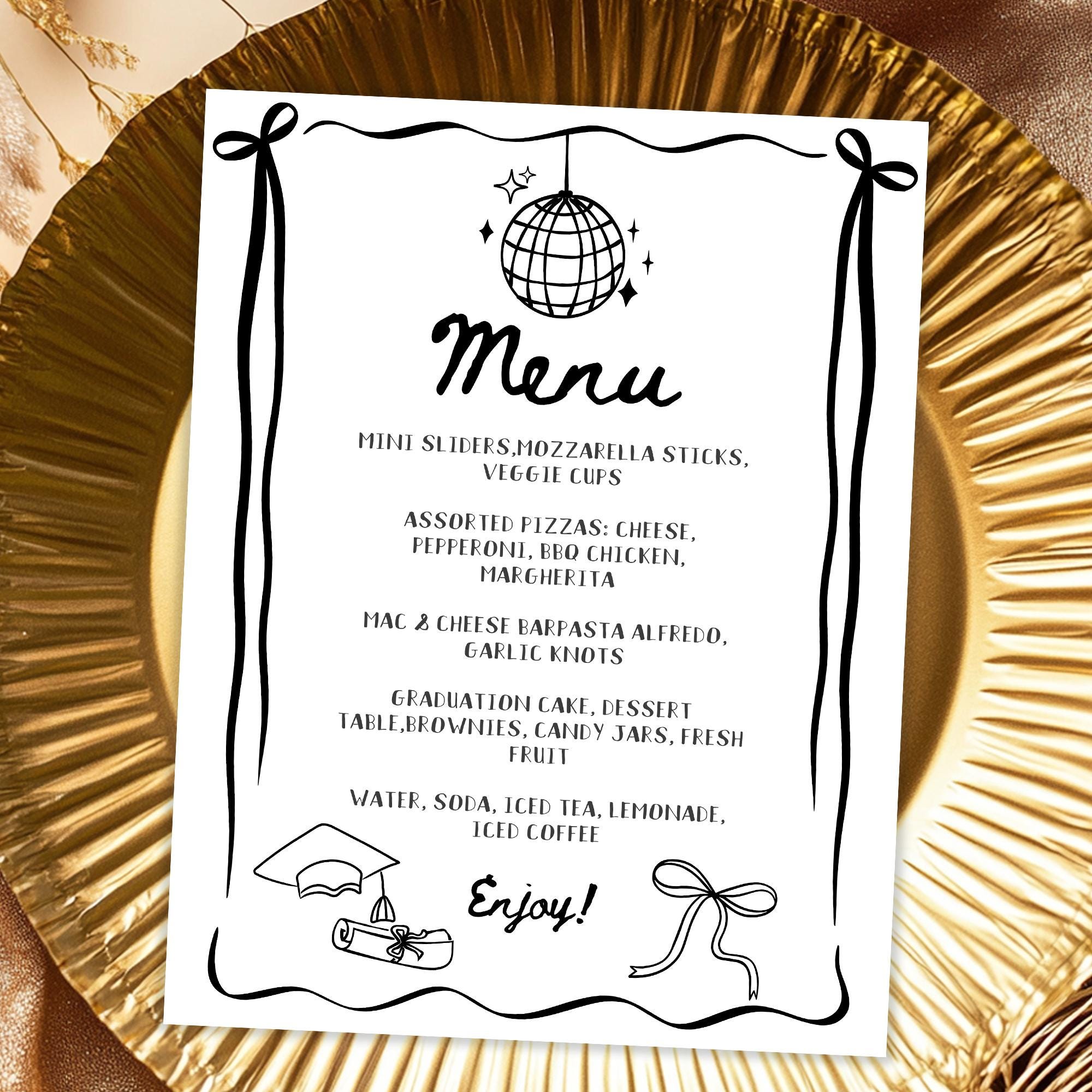 Graduation Party Menu Template, Editable Food Table Sign (Digital Download)