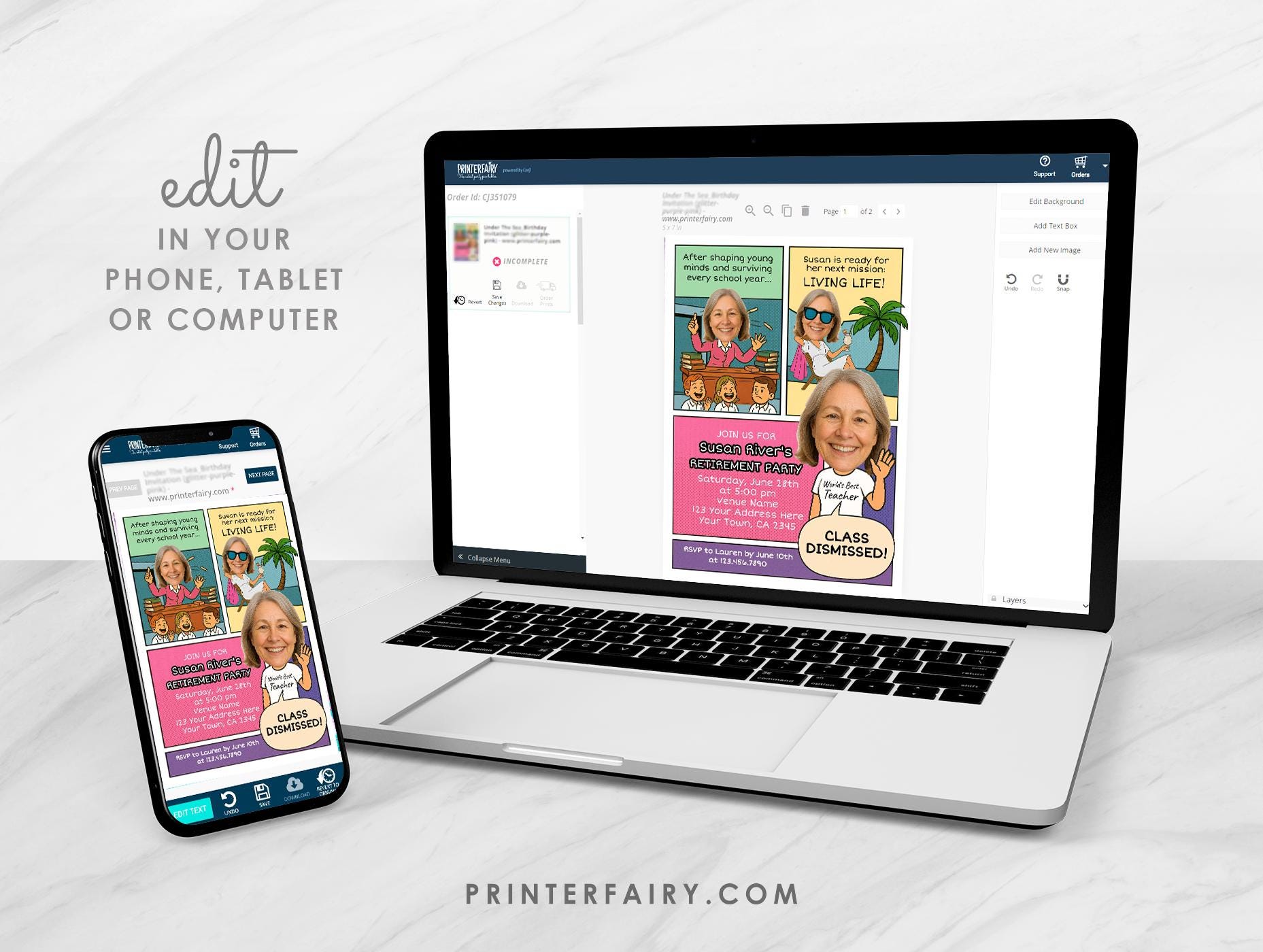 Comic Teacher Retirement Party Invitation, Photo Template (Instant Download)