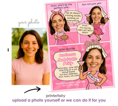 Comic Bachelorette Party Invitation with Photo, Editable Template (Digital Download)