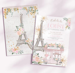 Paris 1st Birthday Invitation Editable Template, Tea Party Invite, Instant Download