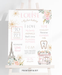 Paris 1st Birthday Milestones Board Editable Template, Instant Download