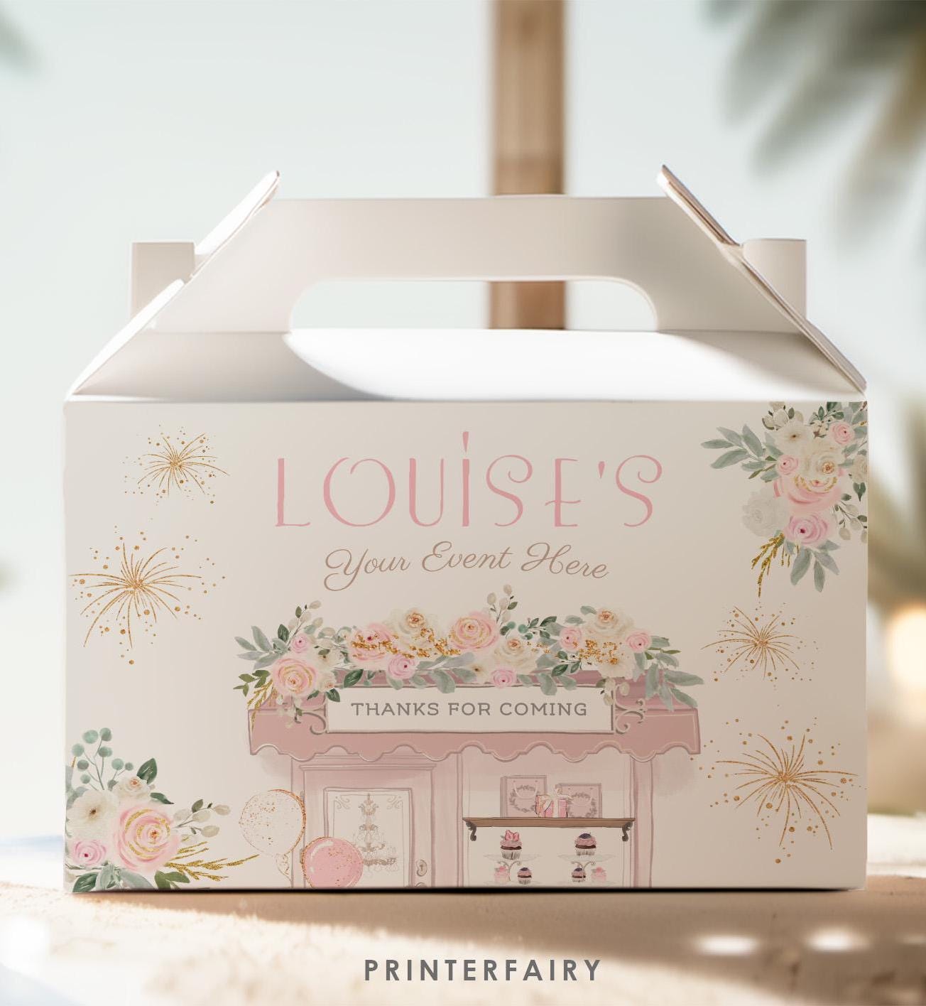Paris Party Favor Editable Gable Box Label Template, Instant Download