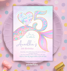 Mermaid 5th Birthday Invitation, Under the Sea Party (Digital Download)