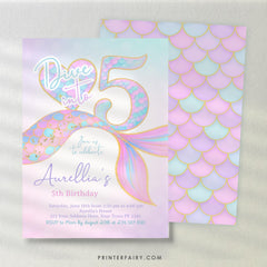 Mermaid 5th Birthday Invitation, Under the Sea Party (Digital Download)