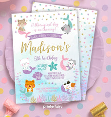 Meowmaid Birthday Invitation, Editable Mercat Kitty Party (Digital Download)