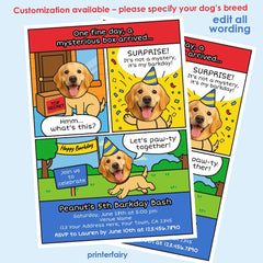 Personalized Comic Dog Birthday Invitation, Pawty Invite (Digital)